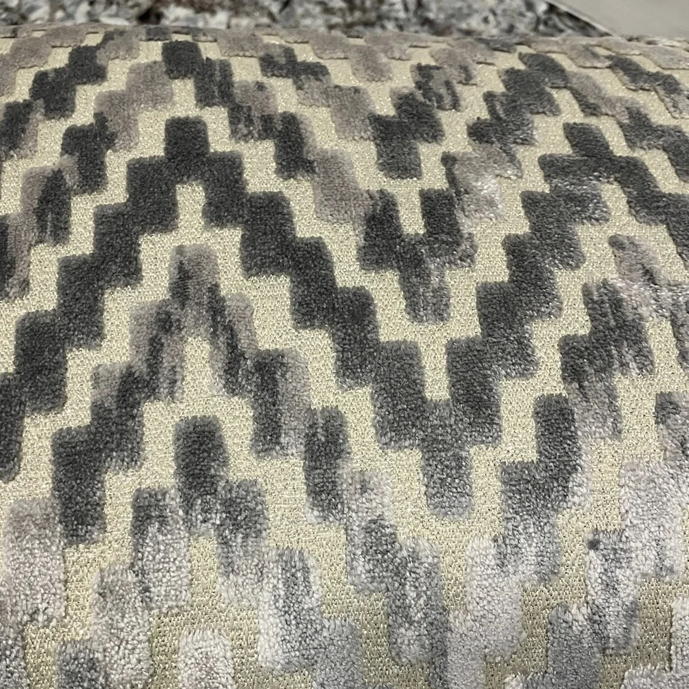 Neutral Chevron Velvet Lumbar Pillow - Silver & Cream & grey - Picture 4 of 9